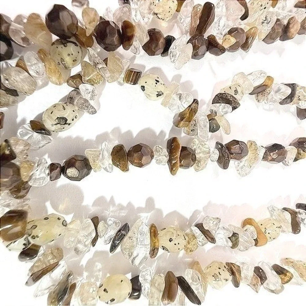 Beaded Three Strand Stone Necklace Lobster Brown‎ Tan Clear 19 to 23 in Jewelry